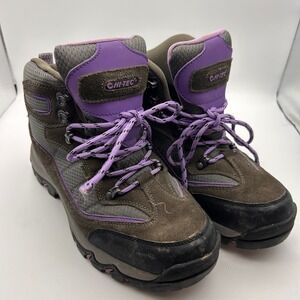 Hi-Tec 9022 Womens Hiking Boots Brown Grey Purple Leather Mesh Lace Up Size 9.5M